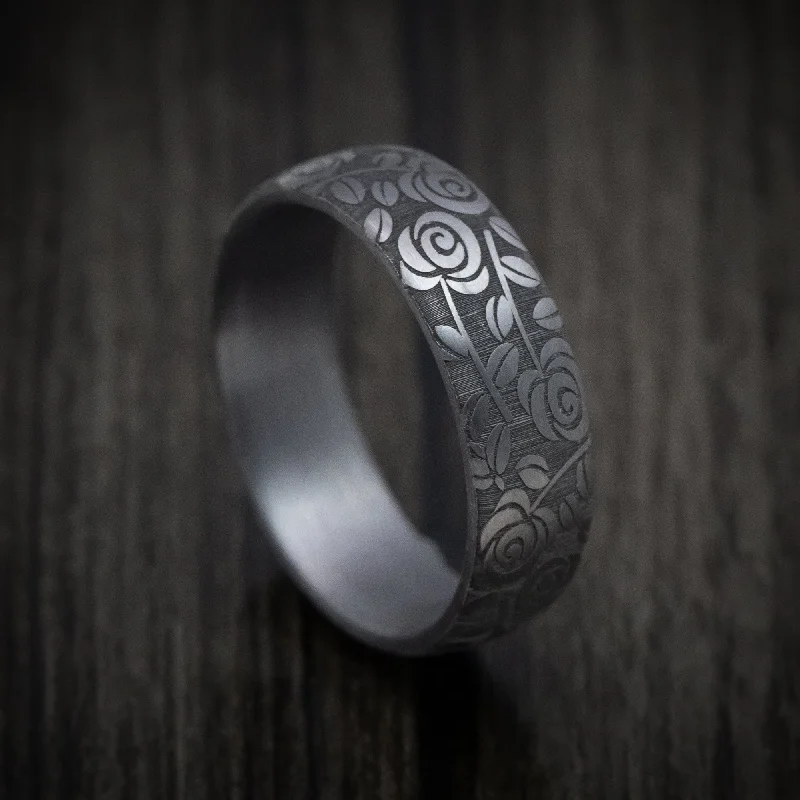 Tantalum Band with Floral Design Pattern Custom Made Men's Ring