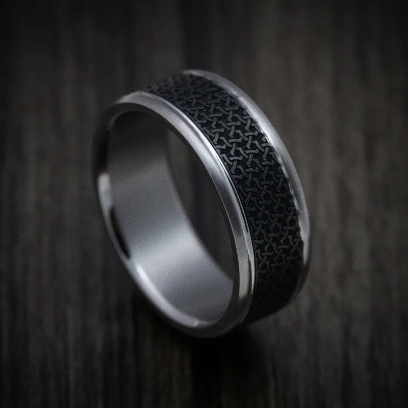 Tantalum Band with Geometric Pattern Carbon Fiber Inlay Custom Made Men's Ring