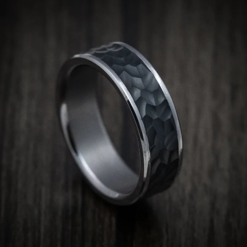 Tantalum Band with Hammered Carbon Fiber Inlay Custom Made Men's Ring