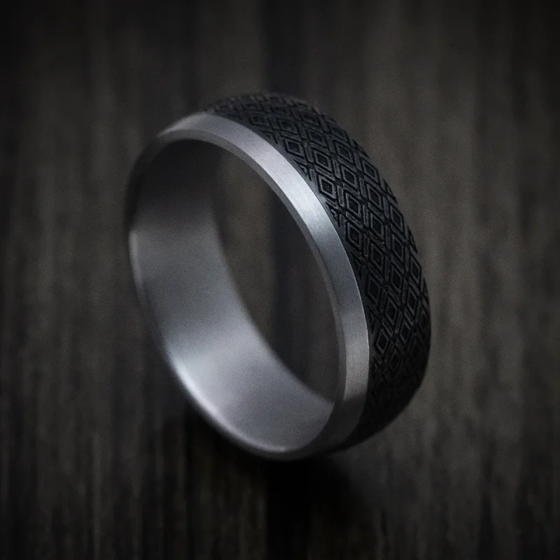 Tantalum Band with Harlequin Pattern Carbon Fiber Inlay Custom Made Men's Ring