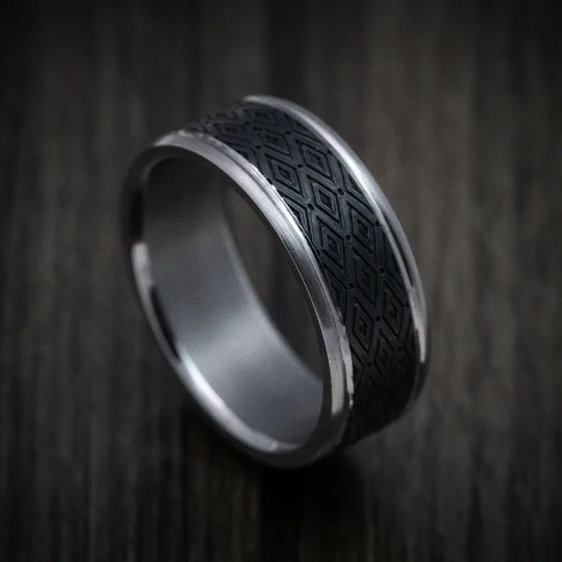 Tantalum Band with Harlequin Pattern Carbon Fiber Inlay Custom Made Men's Ring