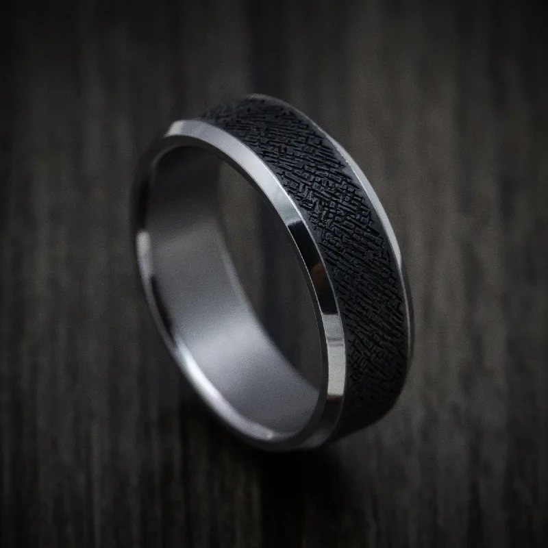 Tantalum Band with Patterned Carbon Fiber Inlay Custom Made Men's Ring