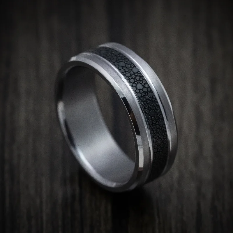 Tantalum Band with Patterned Carbon Fiber Inlay Custom Made Men's Ring