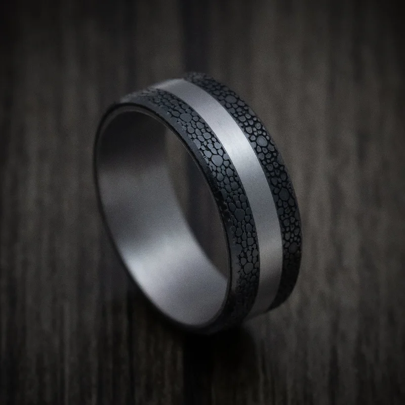 Tantalum Band with Patterned Carbon Fiber Inlays Custom Made Men's Ring