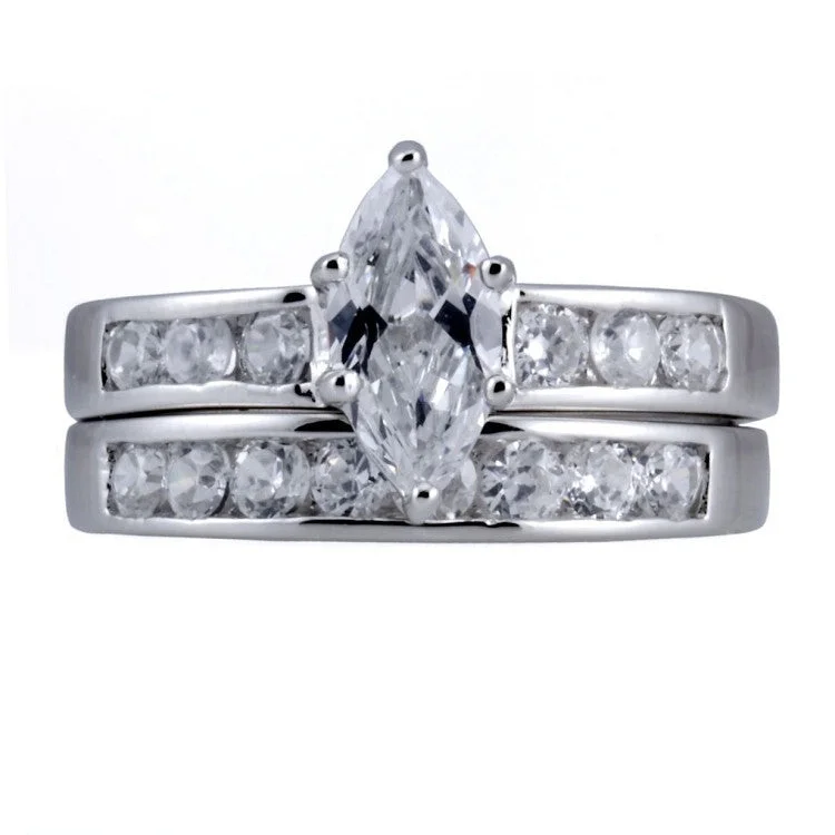 Theresa: 1.84c Marquise cut Russian Ice CZ Diamond Wedding Ring Set