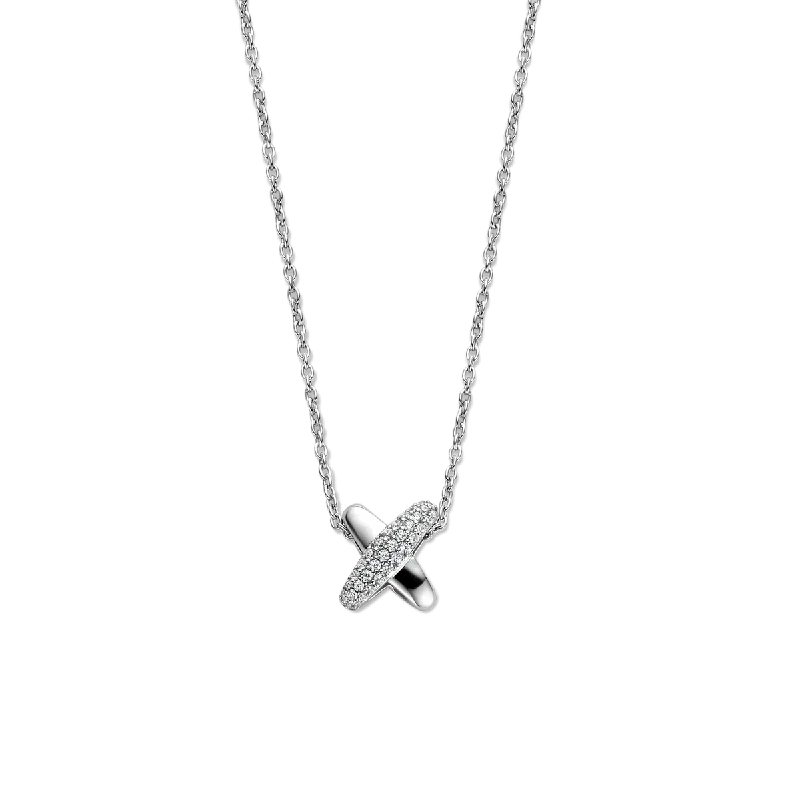 Ti Sento Silver Cubic Zirconia Pavé Cross Necklace