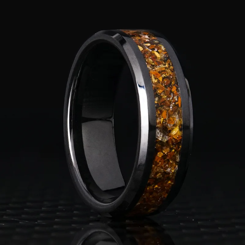 Tiger's Eye Glowstone Ring on Black Ceramic