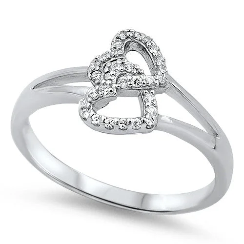 Tova: IOF CZ Twin Heart Promise Ring 925 Sterling Silver