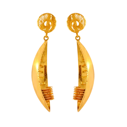 Unique Boat Shape 22k Gold Drop Earrings In Meenakari Style