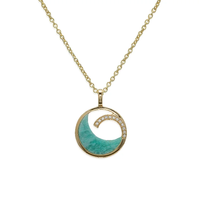 Unique & Co 18ct Yellow Gold & CZ Amazonite Wave Necklace