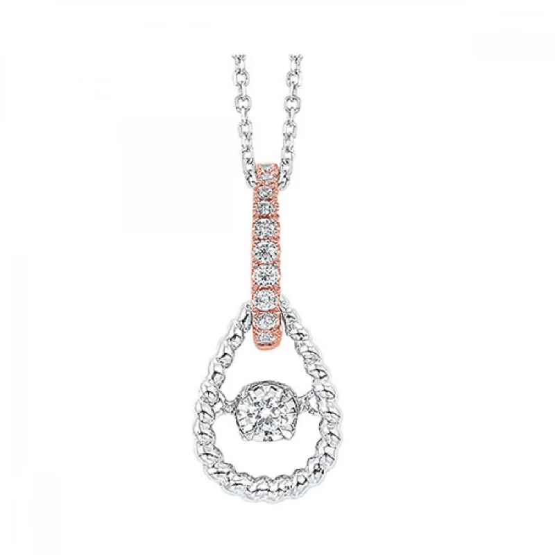 White and Rose Gold ‘Rhythm of Love’ Diamond Pear Shaped Pendant Necklace, 0.10 cttw