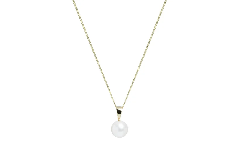 White 8mm Cultured River Pearl 9ct Yellow Gold Pendant