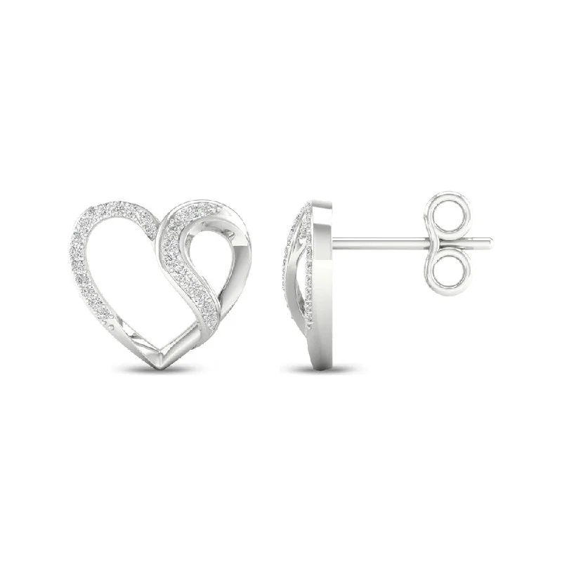 1/6ct TDW Diamond Heart Earrings in Sterling Silver by De Couer - White