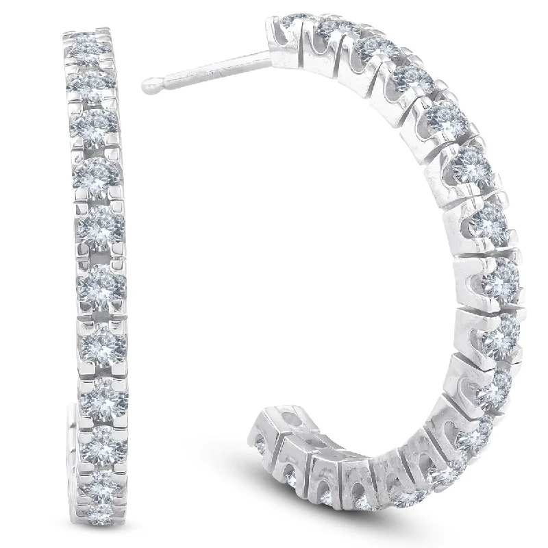 1 Ct Diamond Hoops 14k White Gold 1"