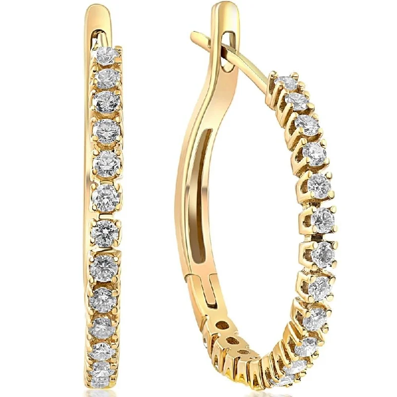 10k Yellow Gold 1/2 ct TDW Diamond Hoops - White