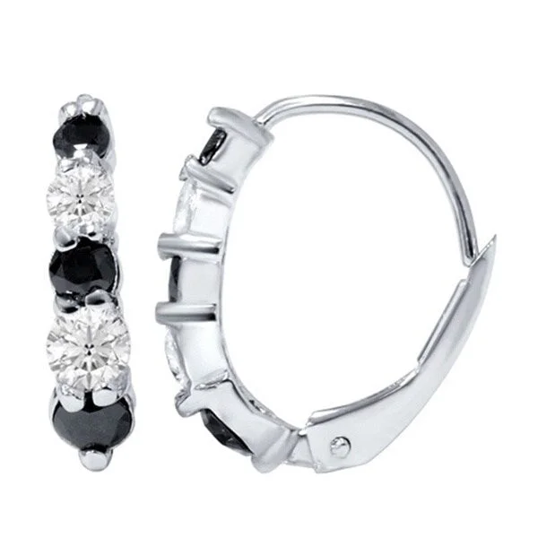 14k White Gold 1/4ct Black/ White Diamond Leverback Hoop Earrings