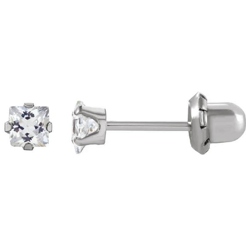 14k White Gold 3x3 mm Square Cubic Zirconia Piercing Stud Earring for Women