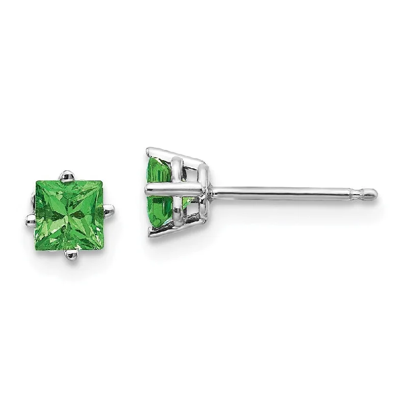 14k White Gold Tsavorite Stud Earrings (L-5 mm, W-5 mm)