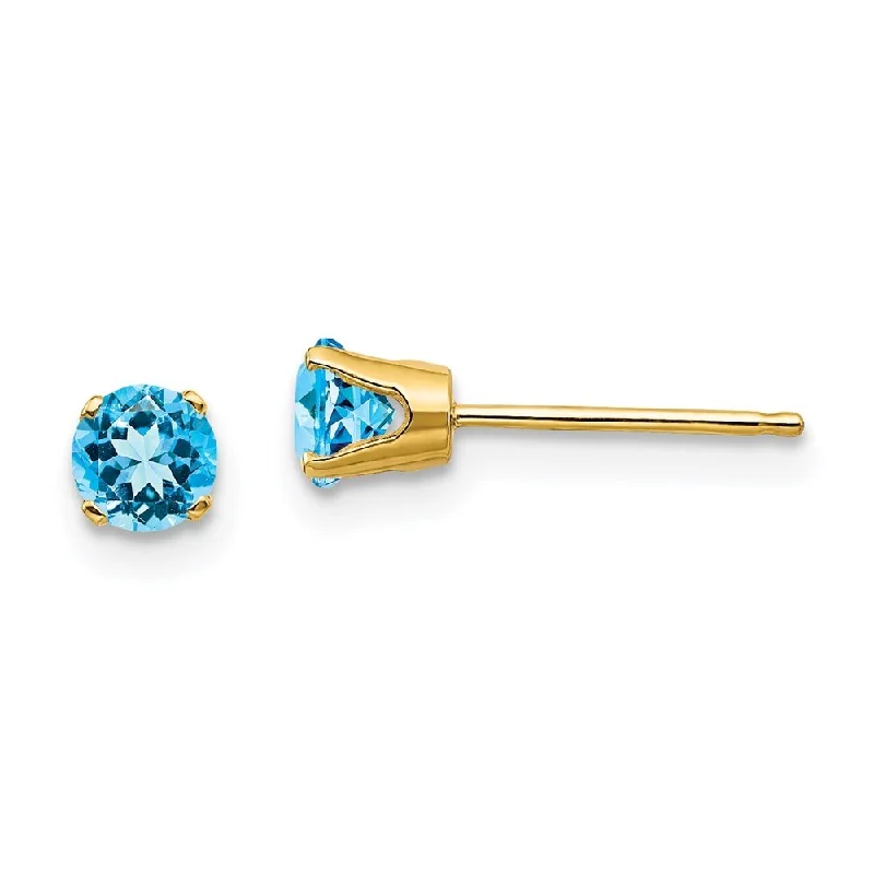 14k Yellow Gold December Blue Gemstone Stud Earrings (L-4 mm, W-4 mm)