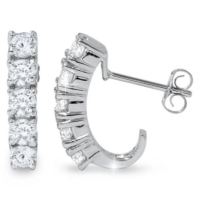 1Ct T.W. Diamond Hoops Earrings in White Gold Lab Grown