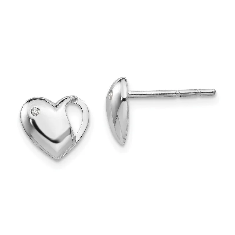 925 Sterling Silver Diamond Heart Stud Earrings (L-9 mm, W-10 mm)