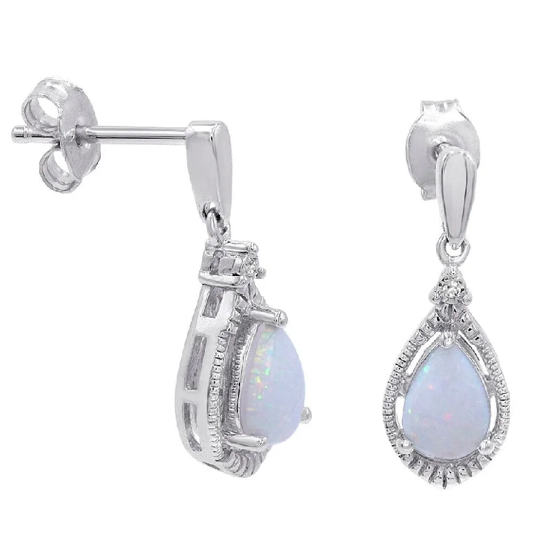 Amanda Rose Collection Lab Grown Opal and White Sapphire Dangle Earrings Crafted in Sterling Silver