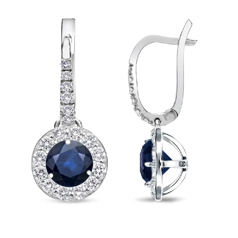 Auriya 1/5ct Blue Sapphire and 1/3ctw Halo Diamond Dangle Earrings 14k Gold