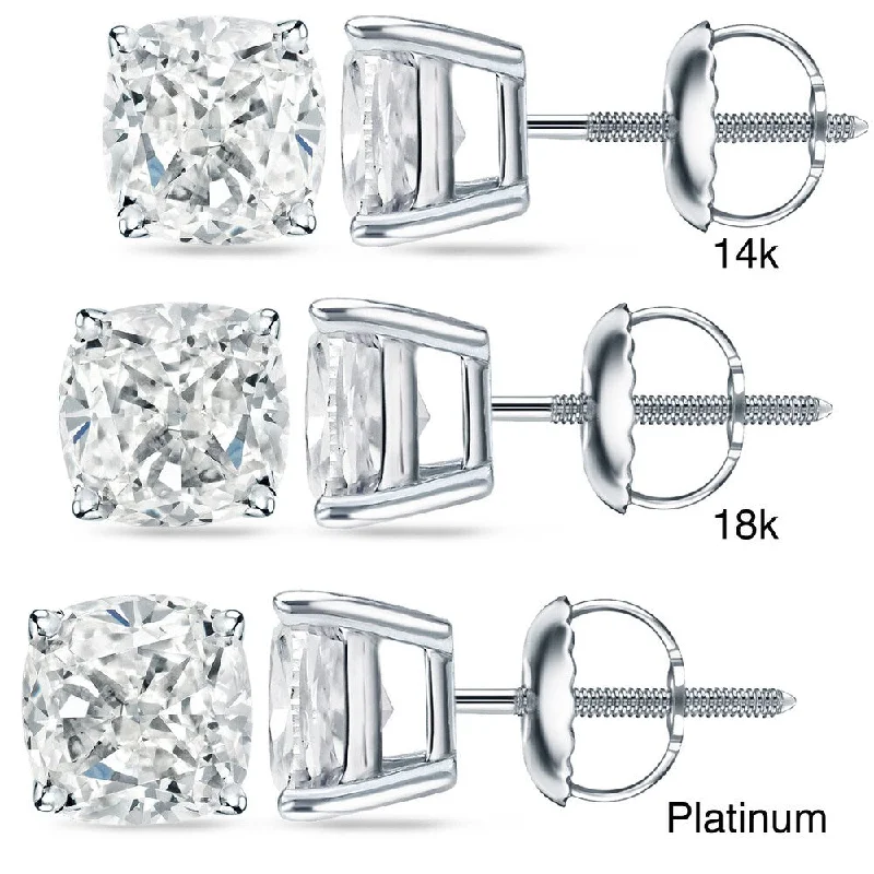 Auriya 14k/18k Gold or Platinum 2ct TDW Certified Cushion-Cut Diamond Stud Earrings (H-I, SI1-SI2)