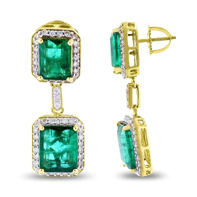 Auriya 18k Yellow Gold 6ct Emerald and 5/8ct TDW Diamond Earrings - White