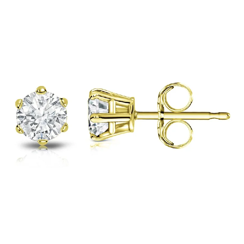 Auriya 3/4ctw Round Diamond Stud Earrings 14k Gold 6-Prong (I-J, I1-I2)