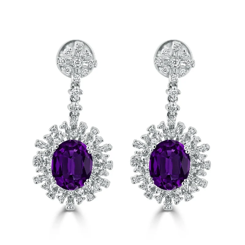 Auriya 4 5/8ct Fancy Oval-cut Amethyst Halo Diamond Drop Earrings 1 1/3ctw 18k Gold