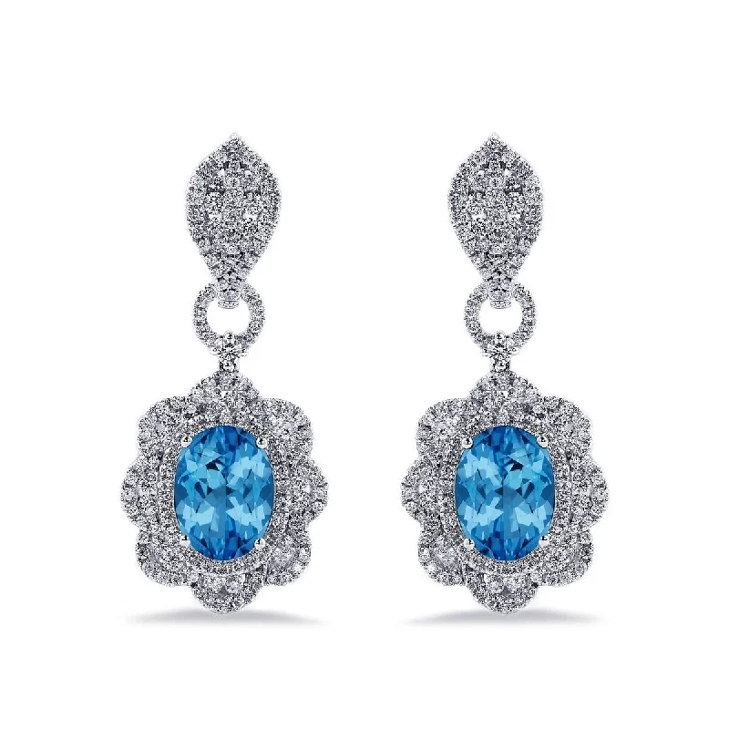 Auriya 6 3/8ct Fancy Oval-cut Topaz Halo Diamond Drop Earrings 2 3/4ctw 18k Gold