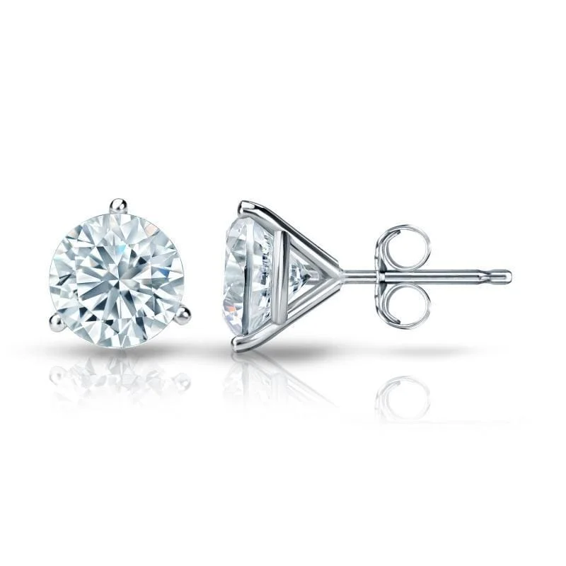 Auriya Platinum 1 1/2ctw 3 Prong Martini Set Round Diamond Stud Earrings Certified