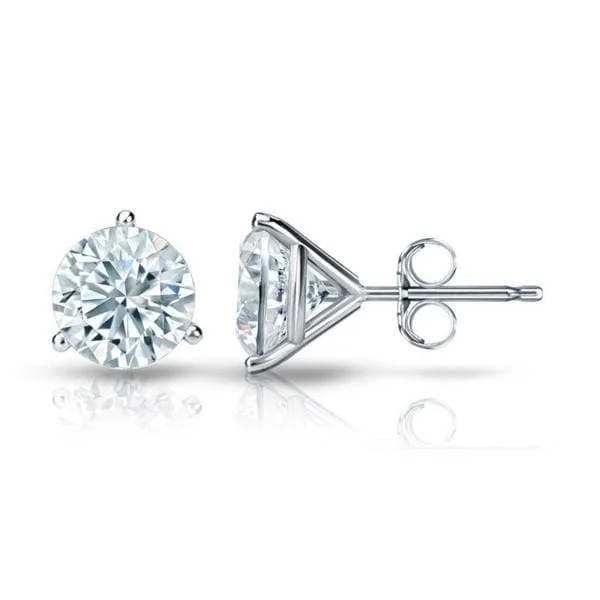 Auriya Platinum 1 1/4ctw 3 Prong Martini Set Round Diamond Stud Earrings GIA Certified