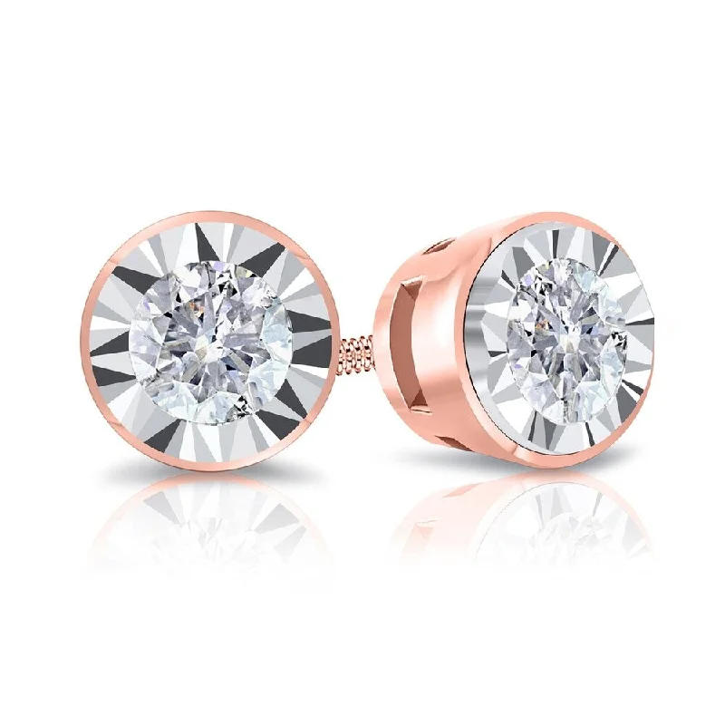 Auriya Round 3/8cttw Bezel Set Diamond Stud Earrings 14K Gold (G-H, I2-I3)