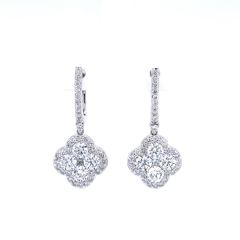 Bremer Jewelry Round Dangle Diamond Earrings in 18K White Gold (2.94ctw)