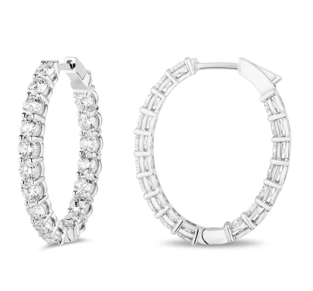 Bremer Jewelry Round Medium Hoop Diamond Earrings in 18K White Gold (6.15ctw)