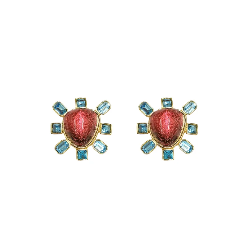 Aqua and Rose Cabochon Center Clip Earring