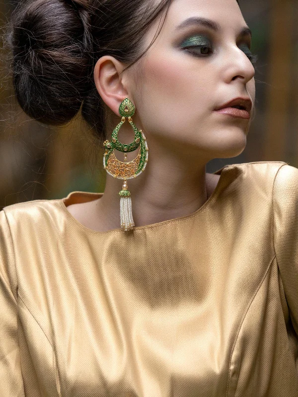 Odette Women Peacock Shape Green Dangle Earrings