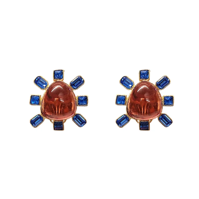 Sapphire and Rose Cabochon Center Clip Earring