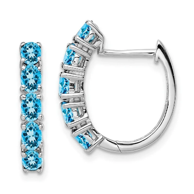 Curata 925 Sterling Silver Hinged post Polished London Blue Topaz Hinged Hoop Earrings Measures 20x18mm Wide 4mm Thick