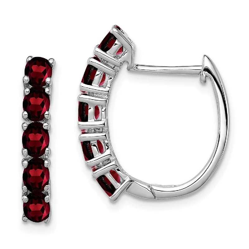 Curata 925 Sterling Silver Polished Garnet Hinged Hoop Earrings Measures 20x4mm