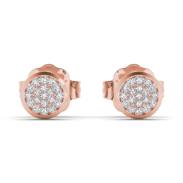 De Couer 10k Rose Gold 1/10ct TDW Diamond Cluster Earring - Pink