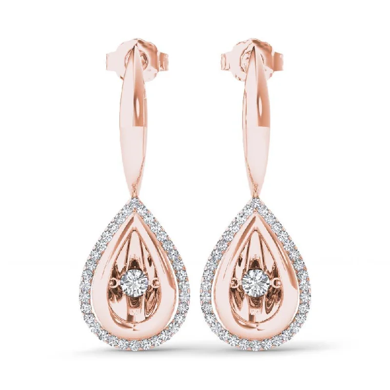 De Couer 10k Rose Gold 1/3ct TDW Diamond Halo Drop Earrings - Pink