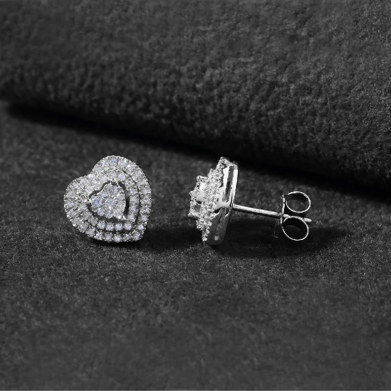 De Couer 10K White Gold 1/3ct TDW Diamond Heart Shape Earrings - White H-I