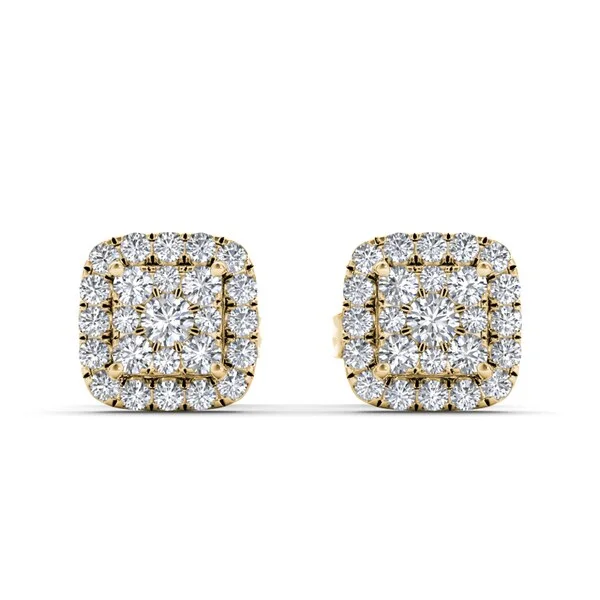 De Couer 10k Yellow Gold 1/2ct TDW Diamond Cluster Halo Earrings