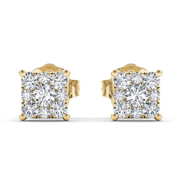 De Couer IGI Certified 10k Yellow Gold 1/2ct TDW Diamond Square-Framed Cluster Earring