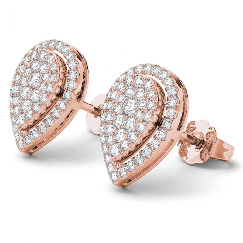 De Couer IGI Certified 14K Rose Gold 1/2ct TDW Diamond Halo Earrings - Pink