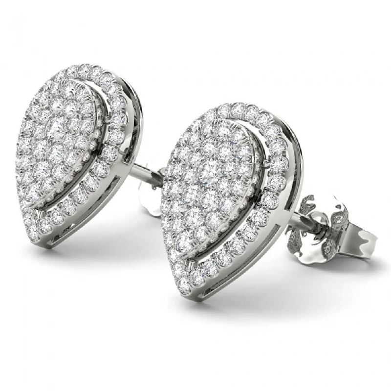 De Couer IGI Certified 14k White Gold 1/2ct TDW Diamond Halo Earrings - White H-I