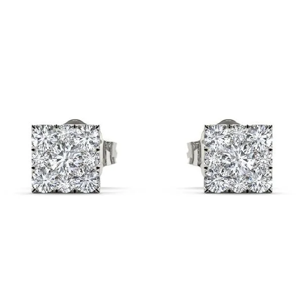 De Couer IGI Certified Sterling Silver 1/2ct TDW Diamond Cluster Earring - White H-I - White H-I